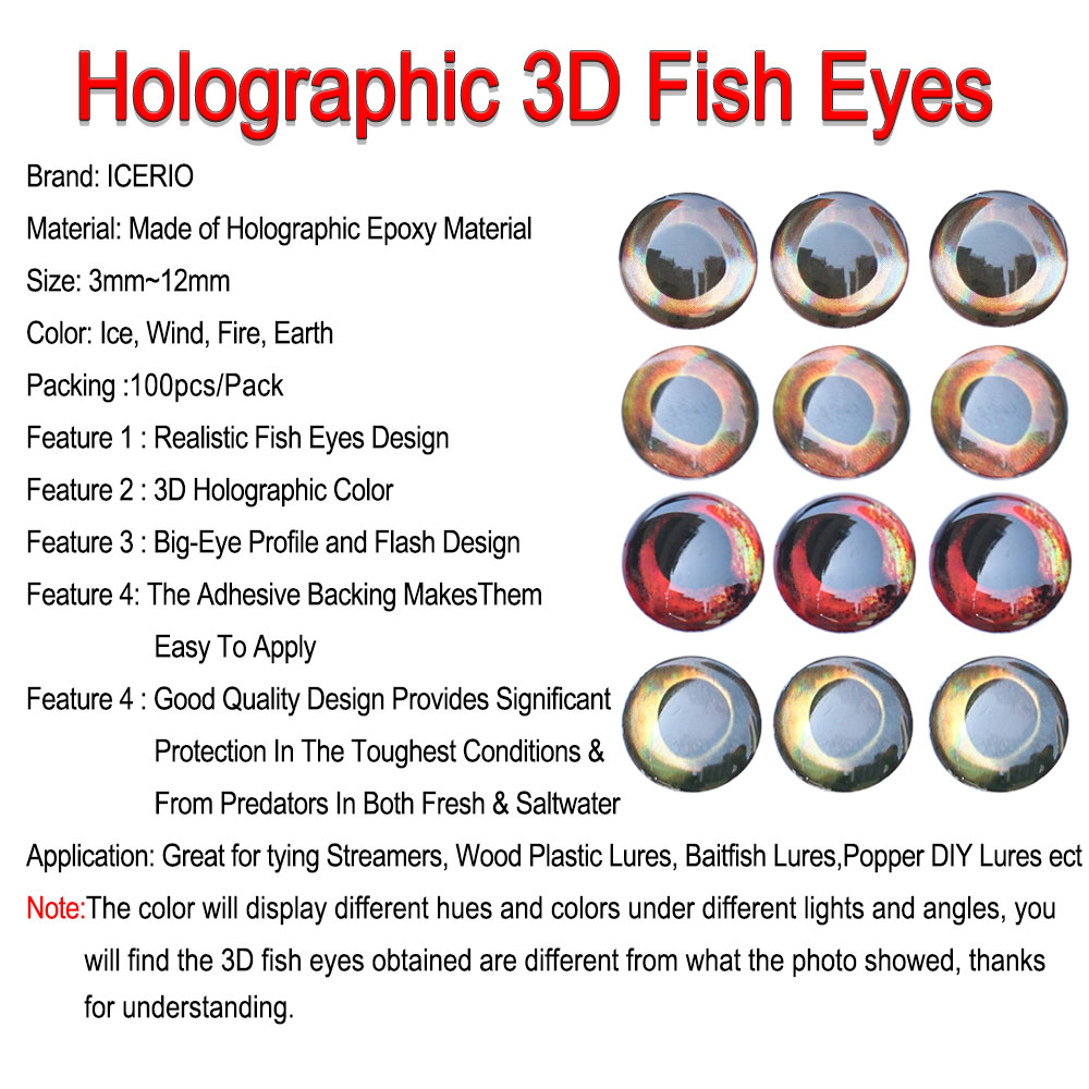 ICERIO 100PCS 홀로그램 3D 4D 물고기 눈 - Fishing Equipment Deals 리뷰 및 가격